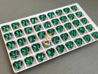 Стразы Сердце Emerald в оправе 10×10мм/ оправа никель