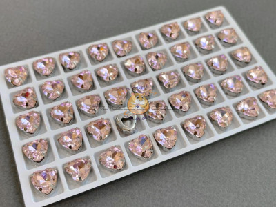 Стразы Сердце Light Rose в оправе 10×10мм/ оправа никель
