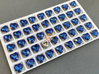 Стразы Сердце Sapphire в оправе 10×10мм/ оправа никель