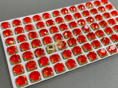 Шатоны Fire Opal пришивные 8 мм/ оправа золото
