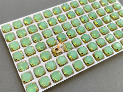 Шатоны Chrysolite Opal пришивные 8 мм/ оправа золото