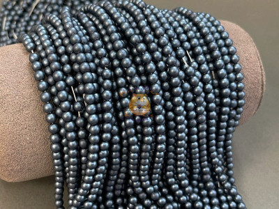 Жемчуг стеклянный Dark Gray Matt Pearl 4 мм (Китай) / 1 нить