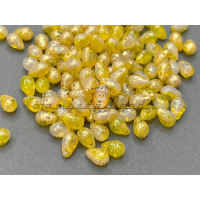 Чешские бусины Капли White Opal Amber Gold Splash 6x9 мм/ (10 шт)