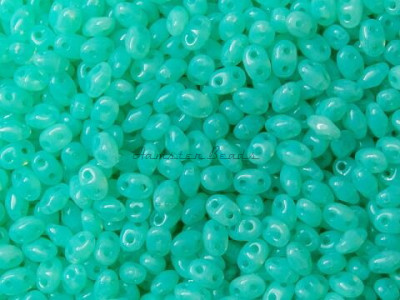 Чешские бусины MATUBO Miniduo Green Aqua Opal 2-hole 2x4 мм/ 3г 