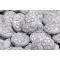 Чешские стеклянные бусины Овалы White Alabaster Silver Fired 21x16mm