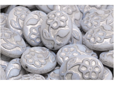 Чешские стеклянные бусины Овалы White Alabaster Silver Fired 21x16mm