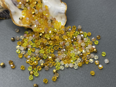 Микс биконусов Amber - Yellow 3 мм/ 5 грамм