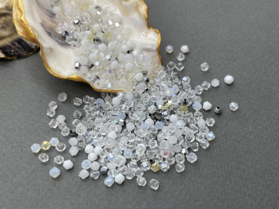 Микс биконусов Crystal - White 3 мм/ 5 грамм