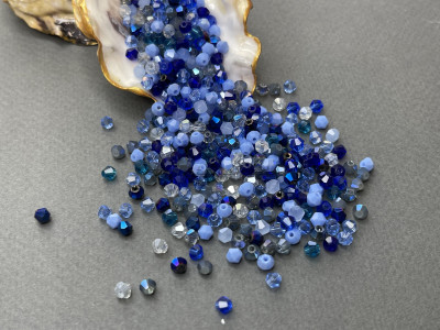 Микс биконусов Light Blue - Sapphire 4 мм/ 5 грамм