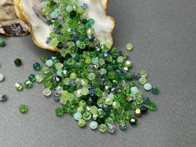 Микс биконусов Peridot - Green 4 мм/ 5 грамм