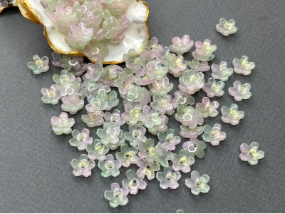 Бусины-цветы Сакура Crystal Pink/Green Gold Splash 10 мм/10 шт