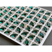 Стразы Наветт Emerald 10×5 мм/ оправа серебро