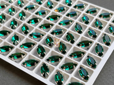 Стразы Наветт Emerald 10×5 мм/ оправа серебро