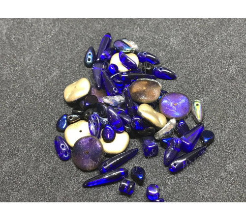 Мультимикс стеклянных бусин Preciosa Metallic Dark Blue Чехия