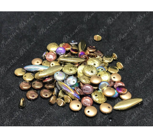 Мультимикс чешских стеклянных бусин Amber Gold Rainbow Mix в тубе