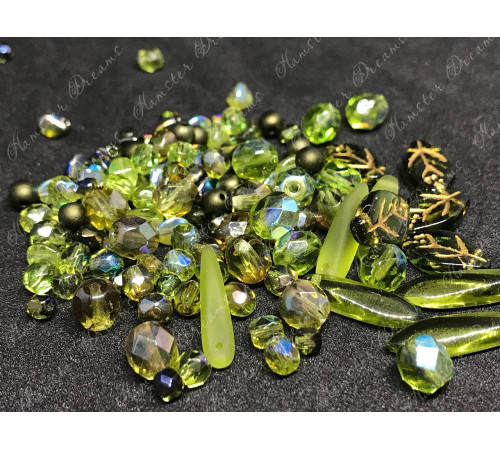 Мультимикс чешских стеклянных бусин Olivine Rainbow Mix в тубе