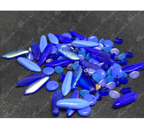 Мультимикс чешских стеклянных бусин Sapphire Opaque Blue Mix в тубе