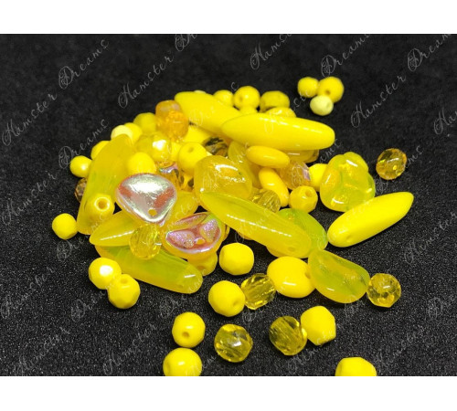 Мультимикс чешских стеклянных бусин Yellow Opal Rainbow Mix в тубе