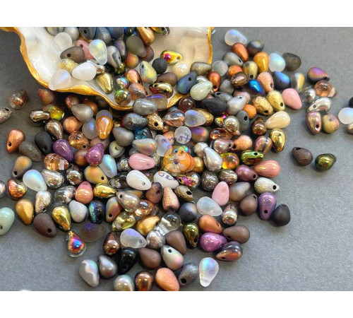 Микс чешских стеклянных бусин Drops beads 4x6 mm 
