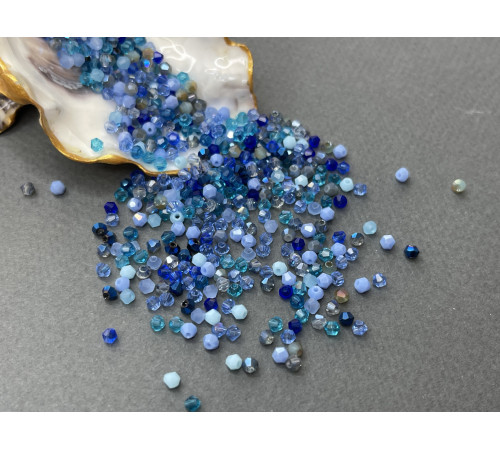 Микс биконусов Light Blue - Sapphire 2 мм/ 3 грамма