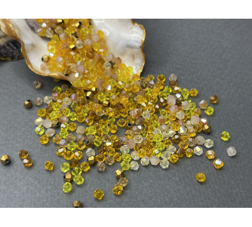Микс биконусов Amber - Yellow 3 мм/ 5 грамм