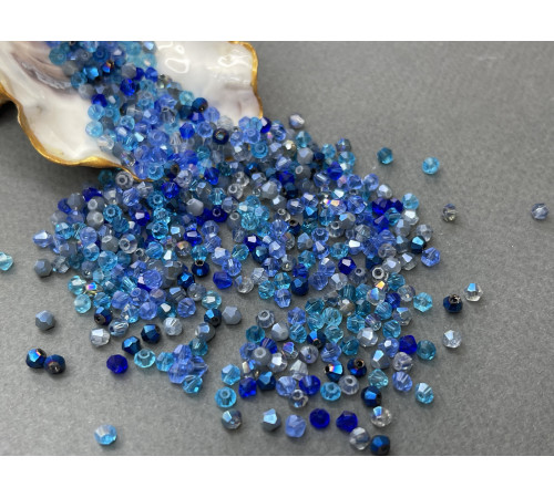 Микс биконусов Light Blue - Sapphire 3 мм/ 5 грамм