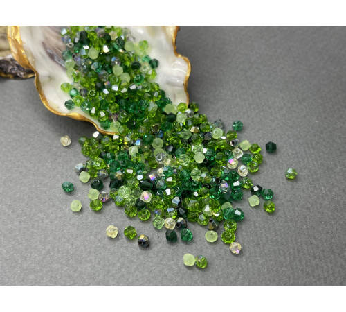 Микс биконусов Peridot - Green 3 мм/ 5 грамм