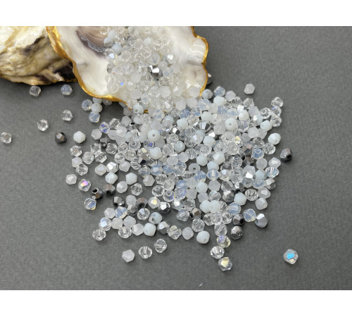 Микс биконусов Crystal - White 4 мм/ 5 грамм