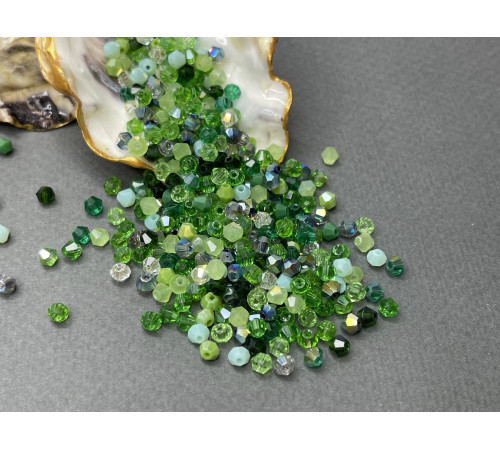 Микс биконусов Peridot - Green 4 мм/ 5 грамм