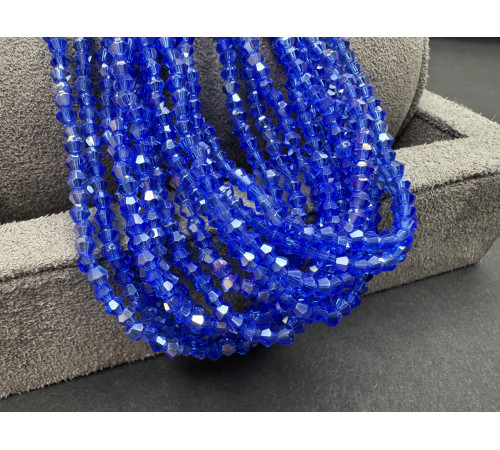 Биконусы стеклянные Sapphire AB #63AB 3 мм/ 1 нить