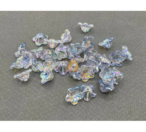 Бусины-цветы Вьюнок Crystal Blue Rainbow 7x13 mm / 10 шт