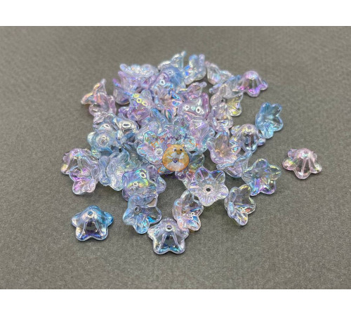 Бусины-цветы Вьюнок Crystal Pink/Blue Rainbow 7x13 mm / 10 шт