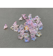 Бусины-цветы Вьюнок Crystal Pink Rainbow 7x13 mm / 10 шт