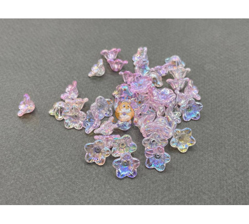 Бусины-цветы Вьюнок Crystal Pink Rainbow 7x13 mm / 10 шт