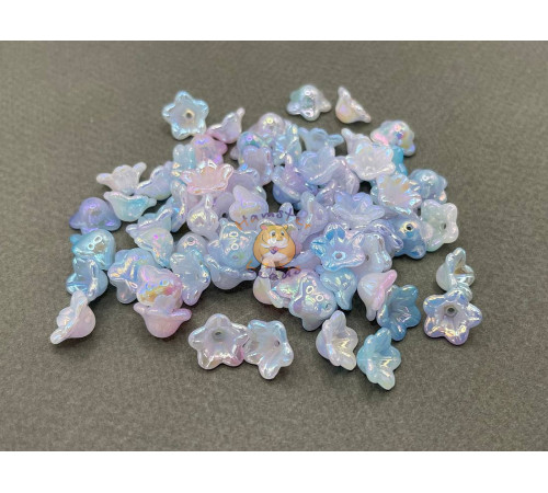 Бусины-цветы Вьюнок White Milk Blue/Rose Rainbow 7x13 mm / 10 шт