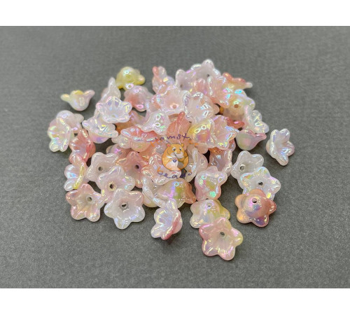 Бусины-цветы Вьюнок White Milk Apricot Rainbow 7x13 mm / 10 шт