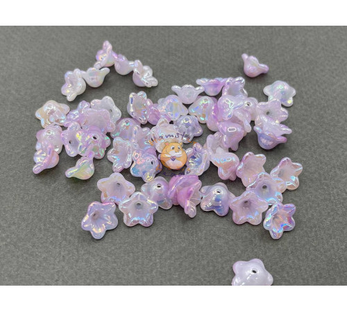 Бусины-цветы Вьюнок White Milk Lila Rainbow 7x13 mm / 10 шт