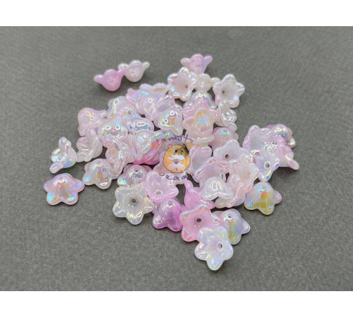 Бусины-цветы Вьюнок White Pink Rainbow 7x13 mm / 10 шт