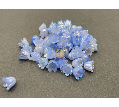 Бусины-цветы Ландыша White Blue 8,5x11 mm / 10 шт