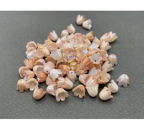 Бусины-цветы Ландыша White Caramel Rainbow 8,5x11 mm / 10 шт