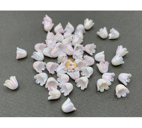 Бусины-цветы Ландыша White Light Rose Rainbow 8,5x11 mm / 10 шт