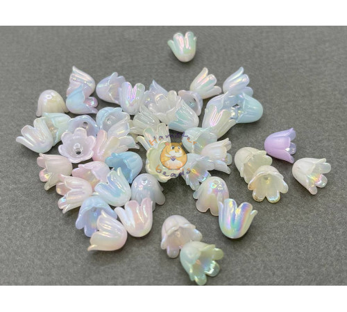 Бусины-цветы Ландыша White Milk Mix Rainbow 8,5x11 mm / 10 шт