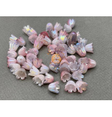 Бусины-цветы Ландыша White Pink/Gray Rainbow 8,5x11 mm / 10 шт