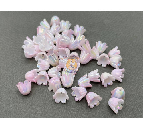 Бусины-цветы Ландыша White Pink Rainbow 8,5x11 mm / 10 шт