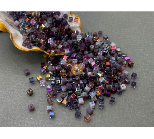 Микс бусин кубиков Amethyst - Tanzanite 3 мм/ 5 грамм