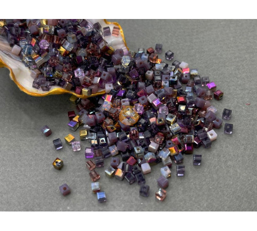 Микс бусин кубиков Amethyst - Tanzanite 3 мм/ 5 грамм