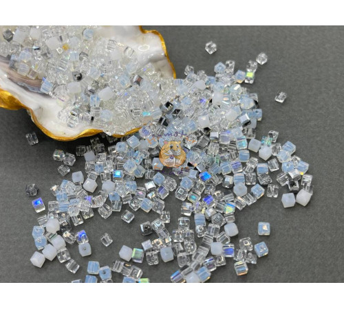 Микс бусин кубиков Crystal - White Opal 3 мм/ 5 грамм