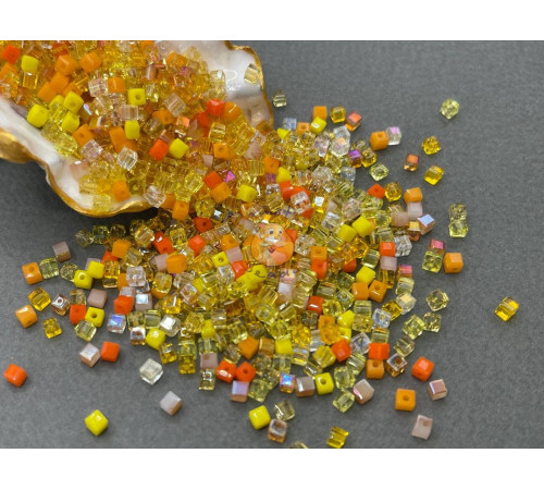 Микс бусин кубиков Yellow - Orange 3 мм/ 5 грамм