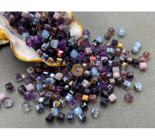Микс бусин кубиков Amethyst - Tanzanite 4 мм/ 10 грамм