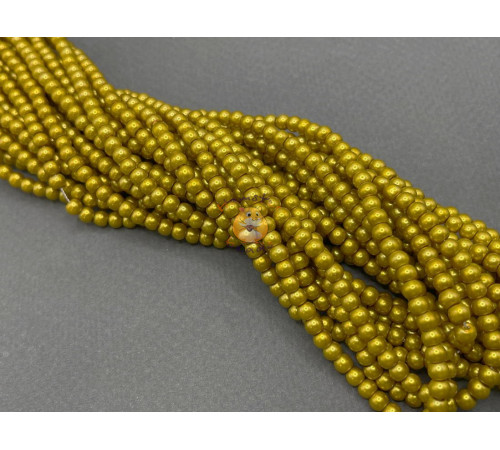 Жемчуг стеклянный Green Yellow Pearl 4 мм (Китай) / 1 нить
